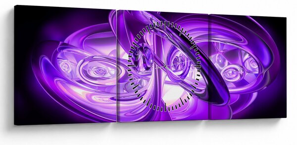 Tabloul fractalilor în violet (cu ceas) (90x30 cm)