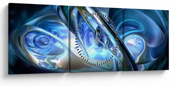 Tabloul fractalilor în albastru (cu ceas) (90x30 cm)