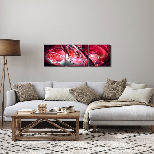 Tabloul fractalilor în roșu (cu ceas) (90x30 cm)