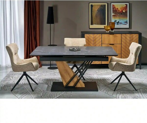 Scaun K573, bej/negru, stofa clasica/otel, 55x64x88 cm