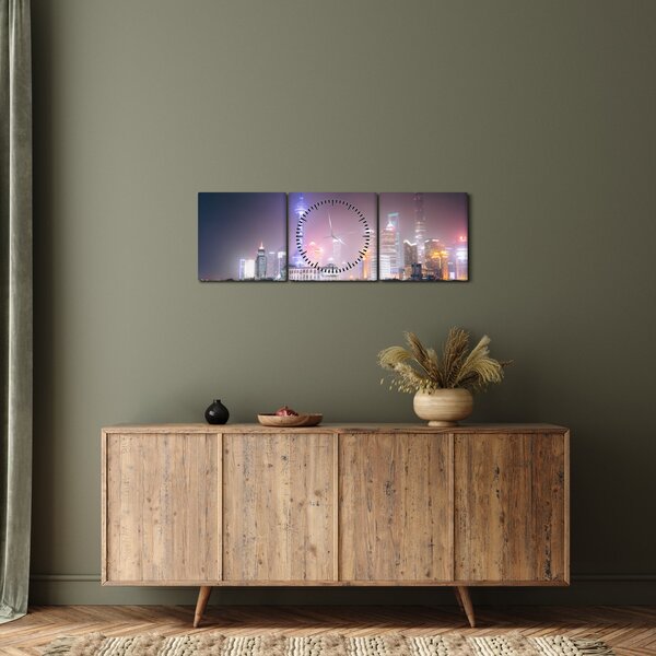Tabloul Shangai nocturn (cu ceas) (90x30 cm)