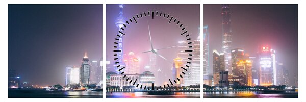 Tabloul Shangai nocturn (cu ceas) (90x30 cm)