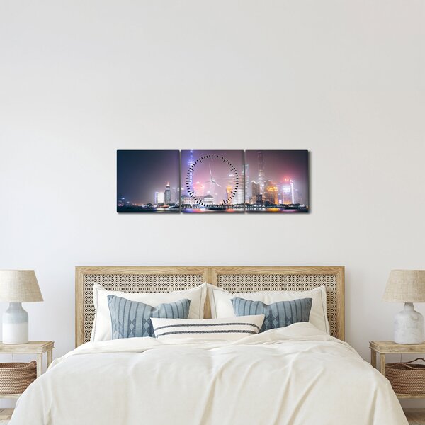 Tabloul Shangai nocturn (cu ceas) (90x30 cm)