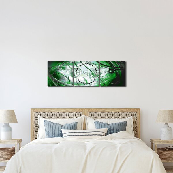 Tabloul abstract verde (cu ceas) (90x30 cm)