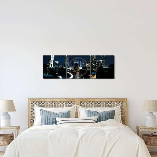 Tabloul metropolei nocturne (cu ceas) (90x30 cm)