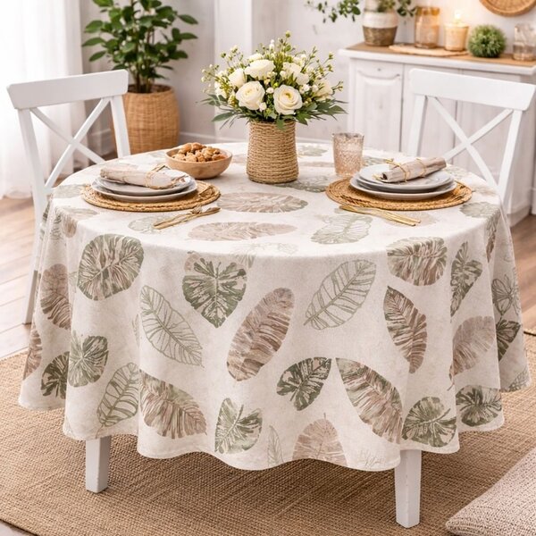 Fata de masa teflonata, rotunda, diametru 140cm, frunze palmier