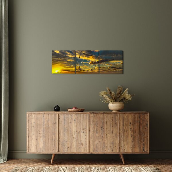 Tablou cu apus de soare la mare (cu ceas) (90x30 cm)