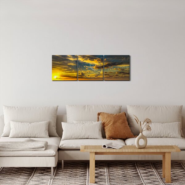 Tablou cu apus de soare la mare (cu ceas) (90x30 cm)