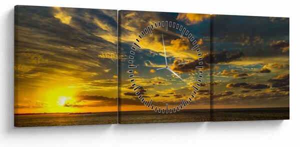 Tablou cu apus de soare la mare (cu ceas) (90x30 cm)