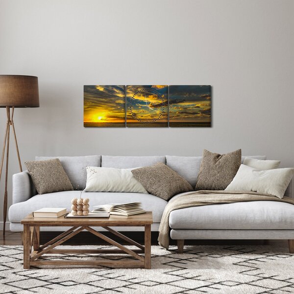Tablou cu apus de soare la mare (cu ceas) (90x30 cm)