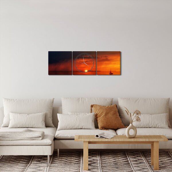 Tabloul apusului de soare cu barca (cu ceas) (90x30 cm)