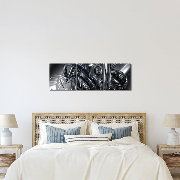 Tabloul cu abstracție gri cu albastru (cu ceas) (90x30 cm)