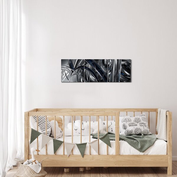 Tabloul cu abstracție gri cu albastru (cu ceas) (90x30 cm)