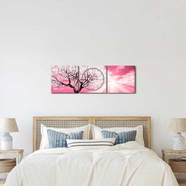 Tabloul cu pomul roz (cu ceas) (90x30 cm)