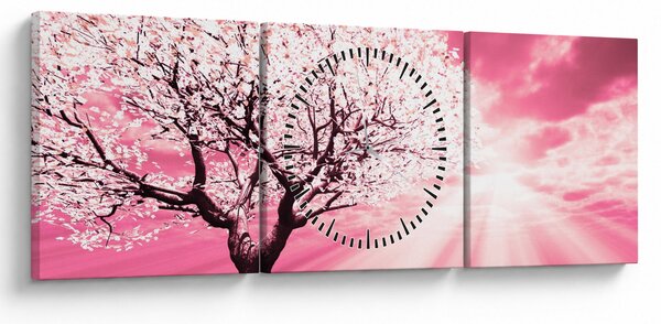 Tabloul cu pomul roz (cu ceas) (90x30 cm)