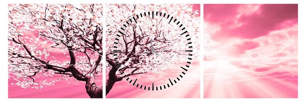 Tabloul cu pomul roz (cu ceas) (90x30 cm)