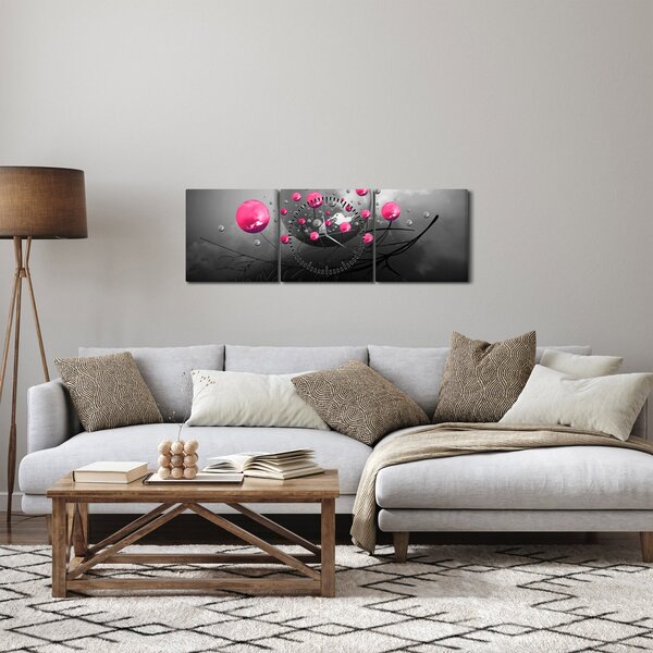 Tabloul cu bile abstracte roz (cu ceas) (90x30 cm)