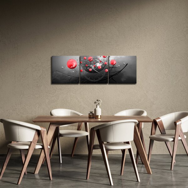 Tabloul cu bile abstracte roșii (cu ceas) (90x30 cm)