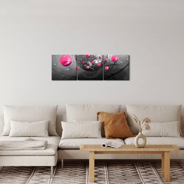 Tabloul cu bile abstracte roz (cu ceas) (90x30 cm)