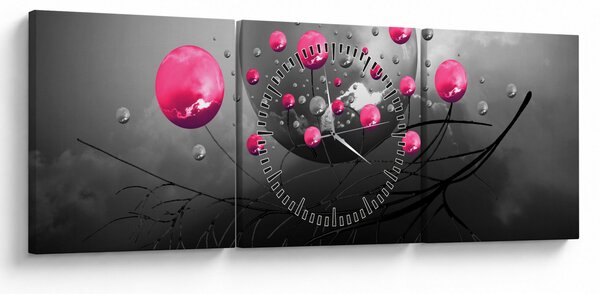 Tabloul cu bile abstracte roz (cu ceas) (90x30 cm)