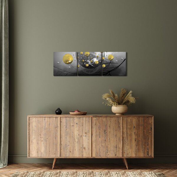 Tabloul cu bile abstracte aurii (cu ceas) (90x30 cm)