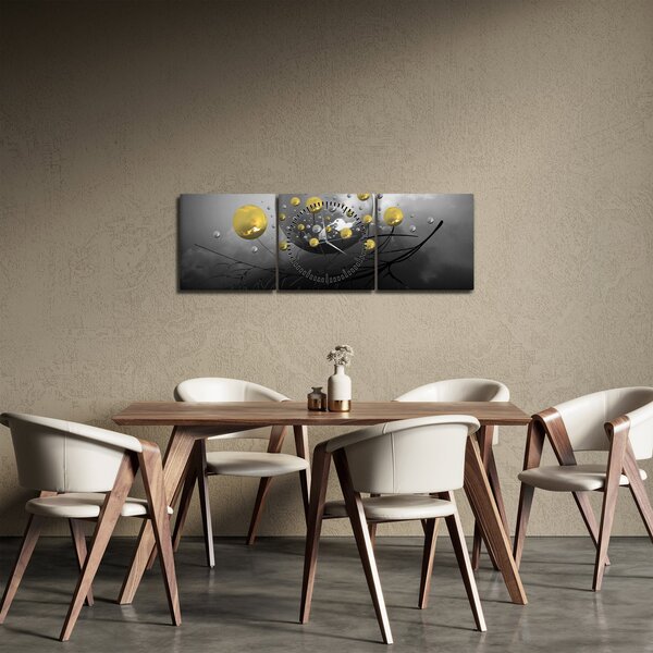 Tabloul cu bile abstracte aurii (cu ceas) (90x30 cm)