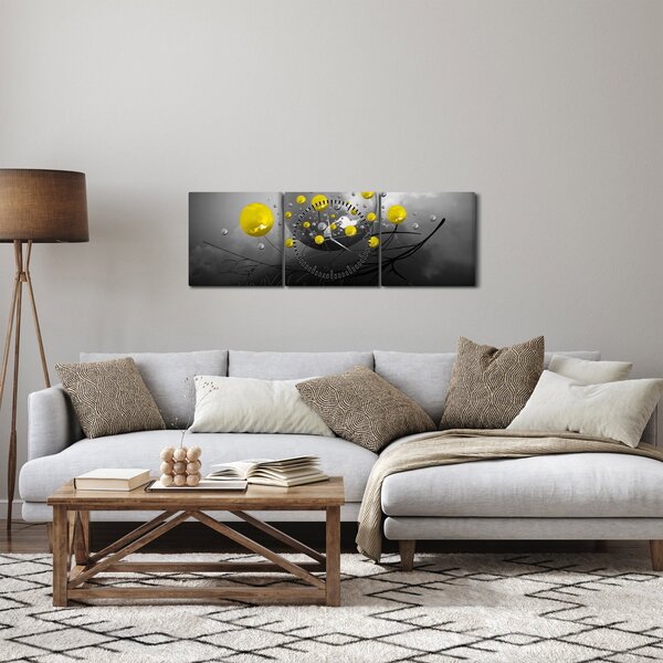 Tabloul - bile abstracte galbene (cu ceas) (90x30 cm)