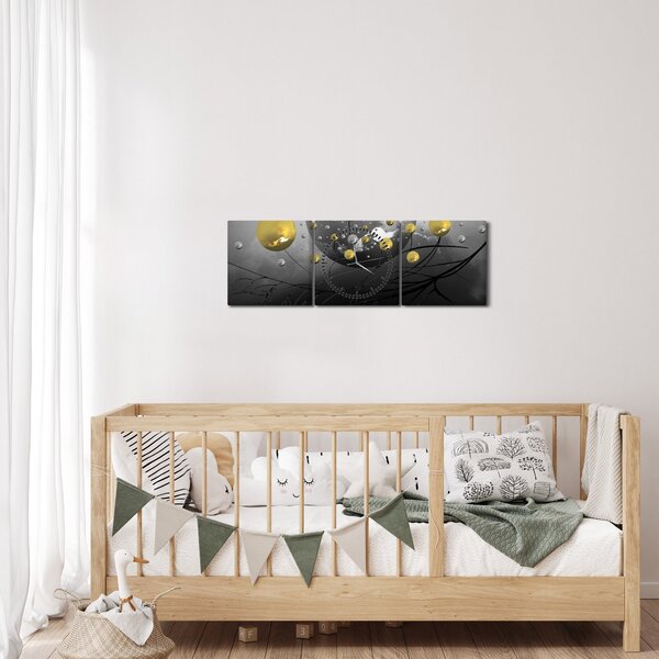 Tabloul cu bile abstracte aurii (cu ceas) (90x30 cm)