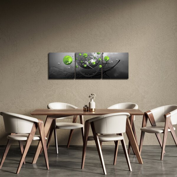 Tabloul cu bile abstracte verzi (cu ceas) (90x30 cm)