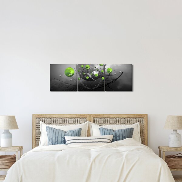 Tabloul cu bile abstracte verzi (cu ceas) (90x30 cm)