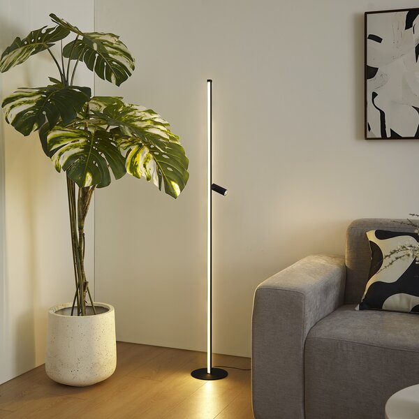 Lampă de podea de design neagră cu lampă de citire incluzând LED cu variator tactil - Throttle