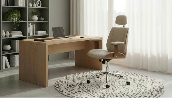 Scaun birou TIMBER, nuc/bej, piele ecologica/placaj indoit, 72x68x114/
