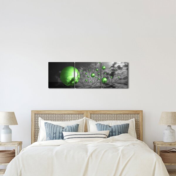 Tabloul bilelor verzi abstracte (cu ceas) (90x30 cm)