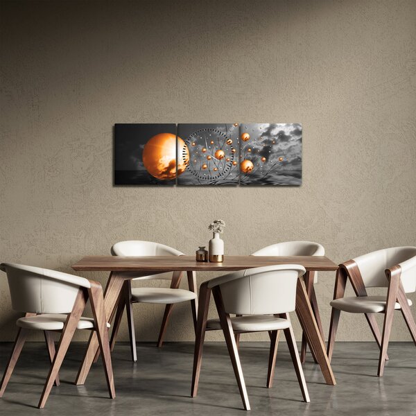 Tabloul bilelor portocalii abstarcte (cu ceas) (90x30 cm)