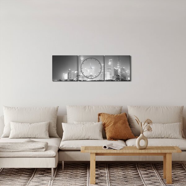 Tablou cu zgârăie nori moderene (cu ceas) (90x30 cm)