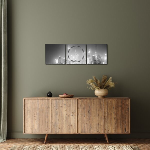 Tablou cu zgârăie nori moderene (cu ceas) (90x30 cm)