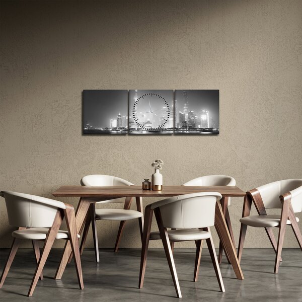 Tablou cu zgârăie nori moderene (cu ceas) (90x30 cm)