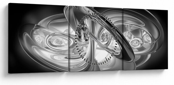 Tablou cu abstracțiune modernă în gri (cu ceas) (90x30 cm)