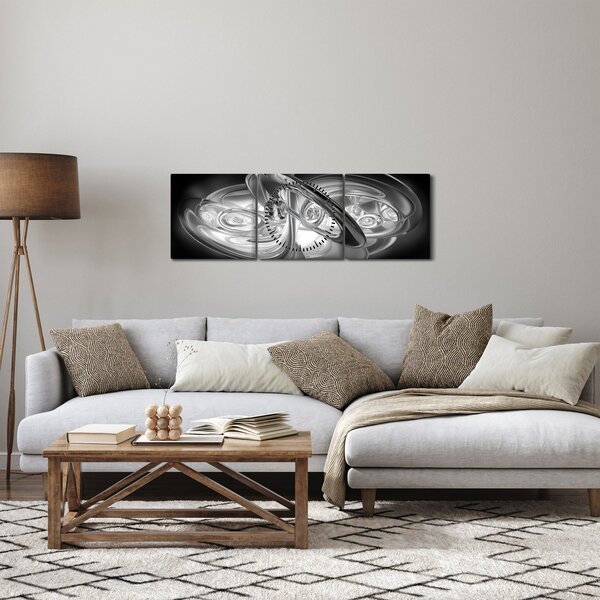 Tablou cu abstracțiune modernă în gri (cu ceas) (90x30 cm)