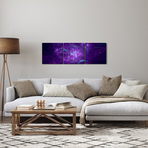 Tablou cu abstracțiune modernă în albastru (cu ceas) (90x30 cm)
