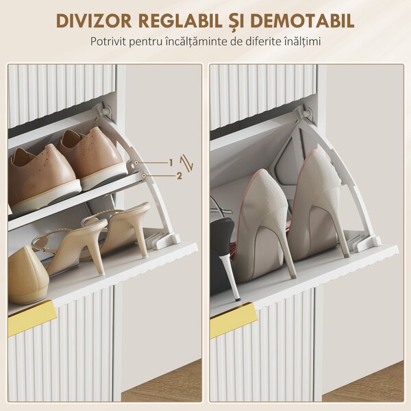 HOMCOM Dulap de pantofi pentru 18 perechi de pantofi cu 3 sertare rabatabile Alb | Aosom Romania