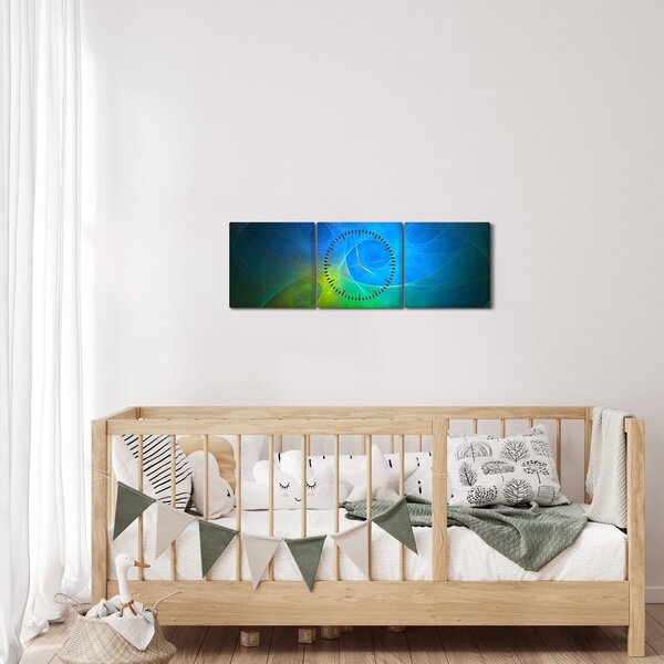 Tablou cu abstracțiune albastră (cu ceas) (90x30 cm)