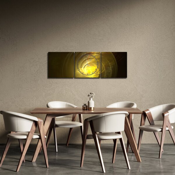 Tabloul cu spirala abstractă în galben (cu ceas) (90x30 cm)