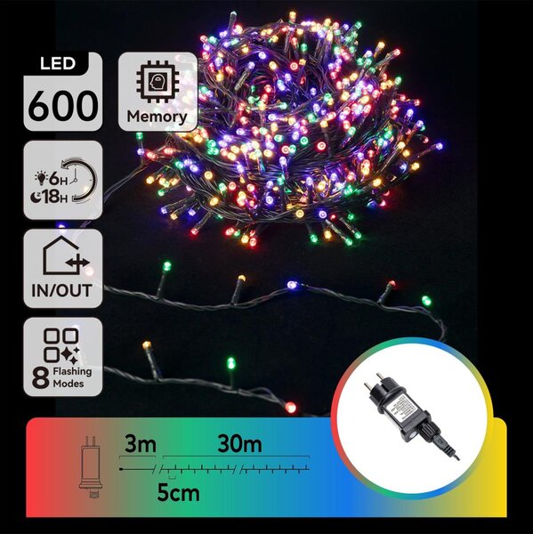 Aigostar - Instalație luminoasă LED RGBY pentru exterior, 600 LED-uri/6W/230V/8 funcții/30 m/IP44