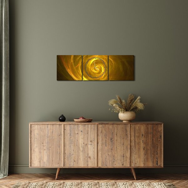 Tabloul cu spirala abstractă în galben (cu ceas) (90x30 cm)