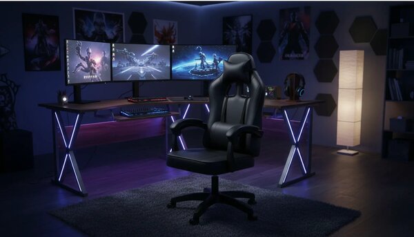 Scaun gaming IMPERIA, negru, piele ecologica/metal, 64x64x104/116 cm