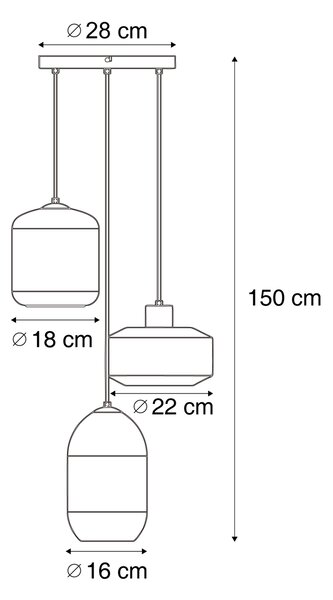 Lampă suspendată modernă neagră cu sticlă ambră cu 3 lumini - Sheena