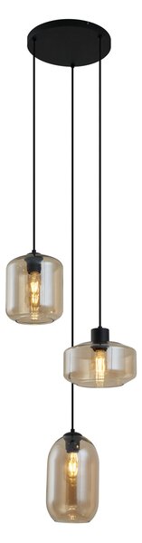 Lampă suspendată modernă neagră cu sticlă ambră cu 3 lumini - Sheena