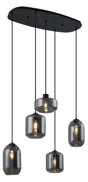 Lampă suspendată modernă neagră cu sticlă fumurie cu 5 lumini - Sheena