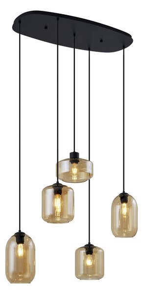 Lampă suspendată modernă neagră cu sticlă ambră cu 5 lumini - Sheena